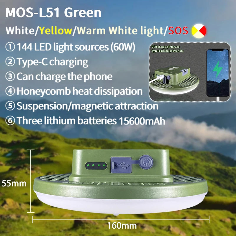 MOSLIGHTING Camping Light Rechargeable Portable Suspension Magnetic Suction Ultra Bright LED Tent Light Fishing Lights Outdoors