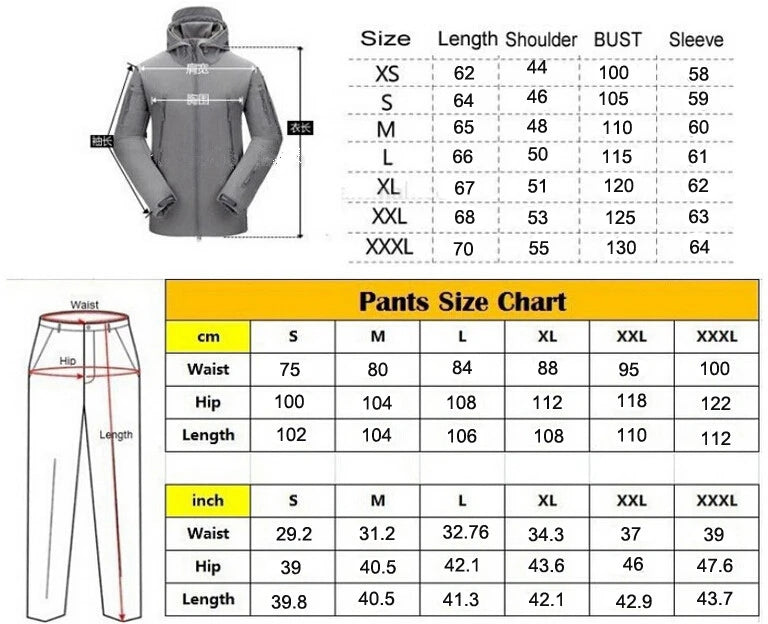 Camo Fleece Cargo Sets Men Winter Windproof Waterproof Shark Skin Soft Shell Tactical Jacket Outdoor Multi-pocket Pant 2 Pcs Set