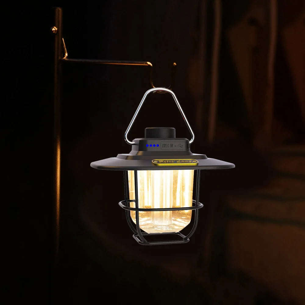 LED Camping Light Retro Hanging Tent Lamp Waterproof Retro Camping Lantern Stepless Dimmable 4500mAh Rechargeable Emergency Lamp