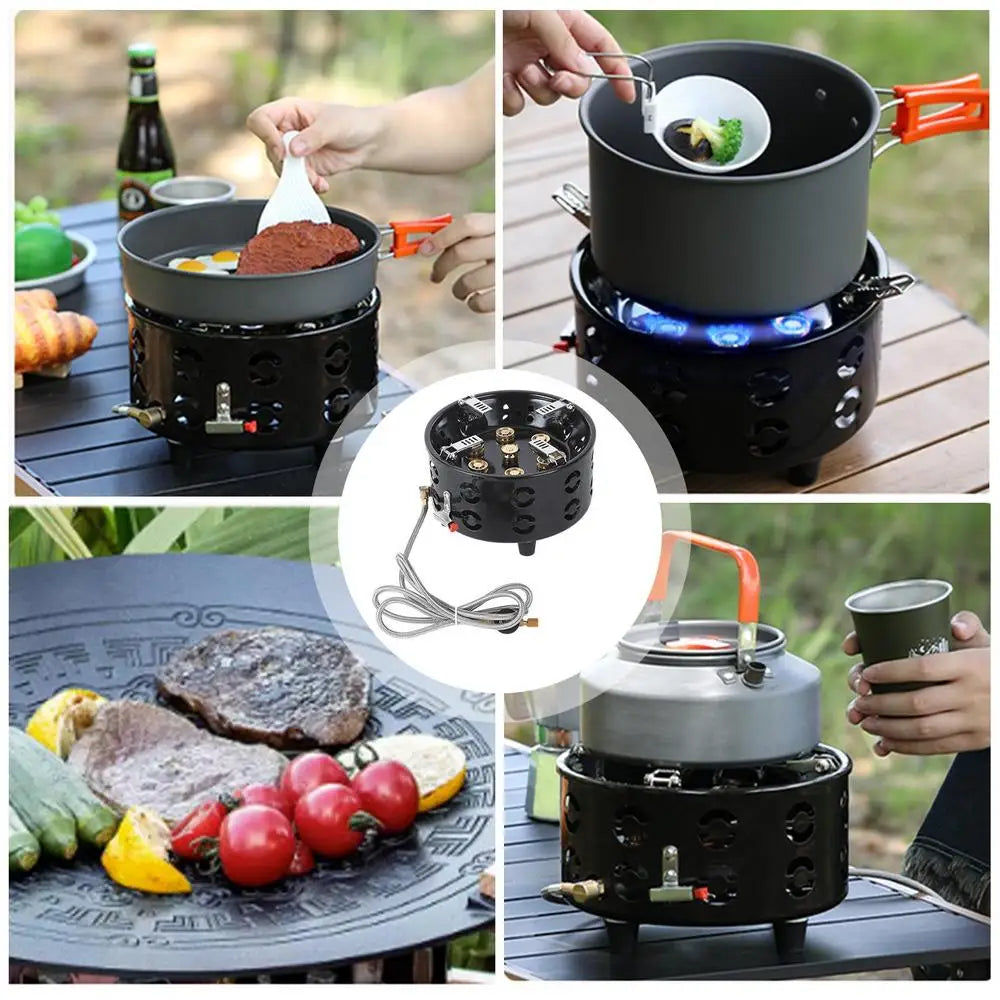 7 Core Strong Fire Power Camping Stove Portable Tourist Gas Burner Windproof Outdoor Stoves Hiking BBQ Cooking Cookware 19800W