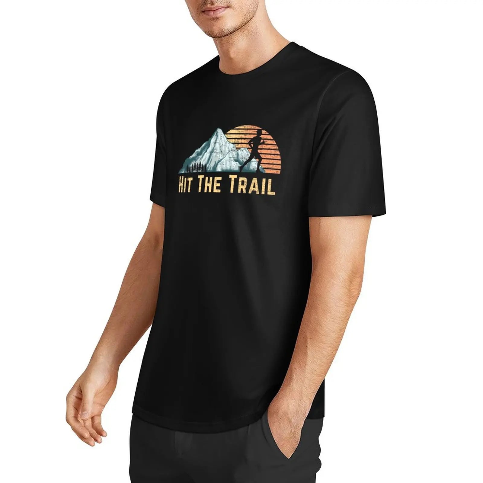 Hit The Trail Vintage Mountain Runner Retro Trail Running T-Shirt oversizeds blue archive customs design your own mens clothing