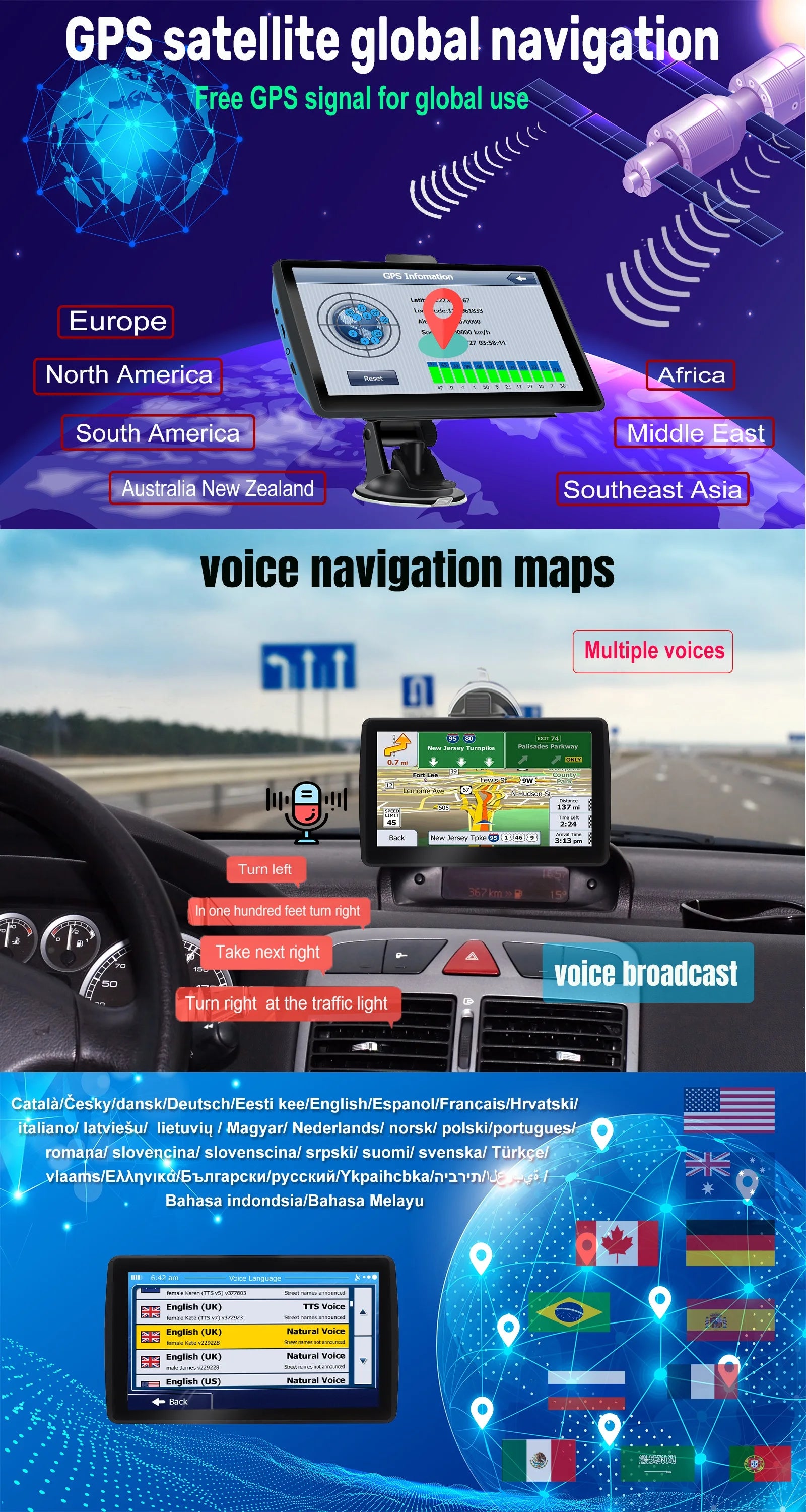 7 Inch GPS Navigation for Car Truck SAT NAV Accessories Tools  Navigator 2024 Free Update Europe North America Map 8GB FM Music