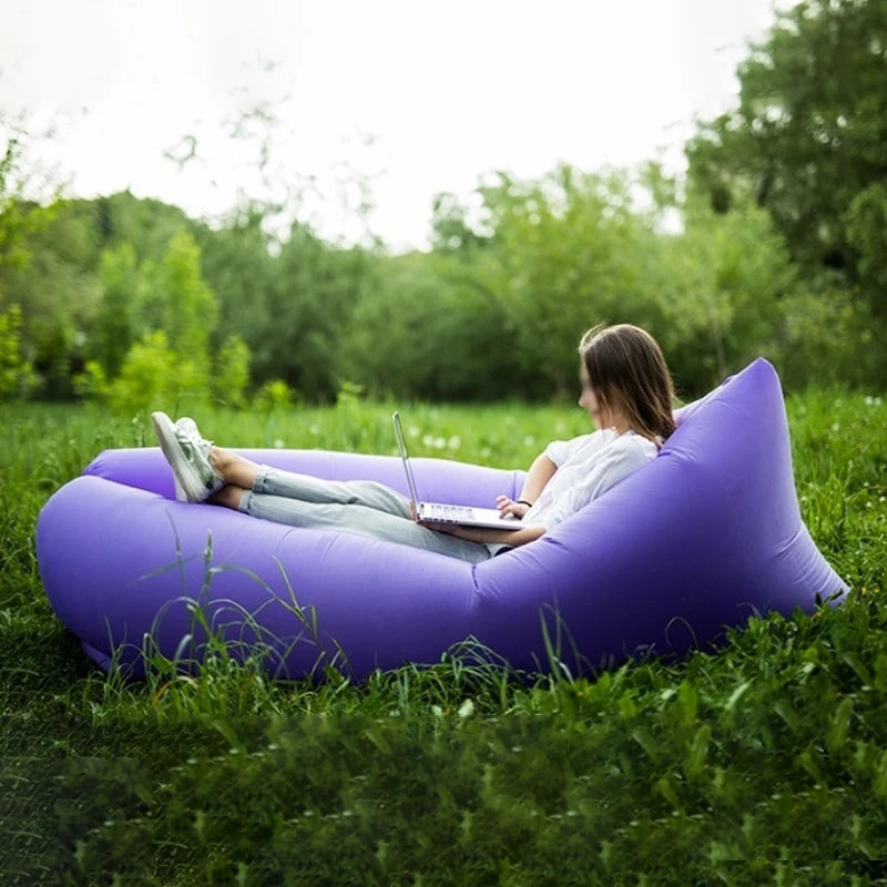 Lazy Inflatable Sofa Outdoor Portable Beach Air Sofa Folding Camping Inflatable Sofa Bed Sleeping Bag Single Person