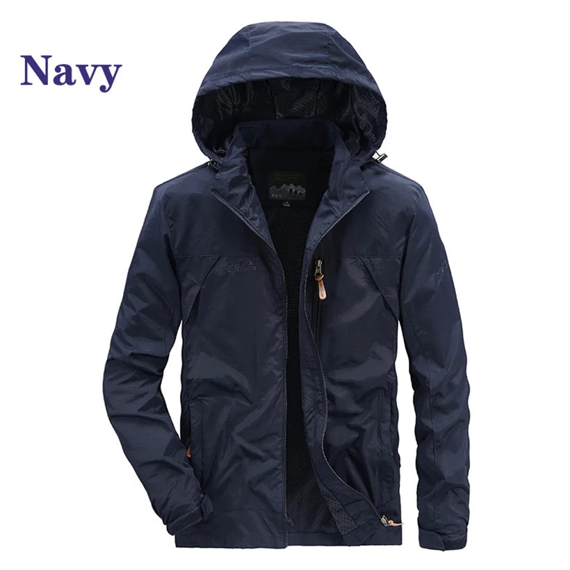 US Hot Sale Men 5XL Soft Shell Hiking Jacket Outdoor Multi-pocket Hooded Windproof Tactical Plus Size Camping Safari Windbreaker