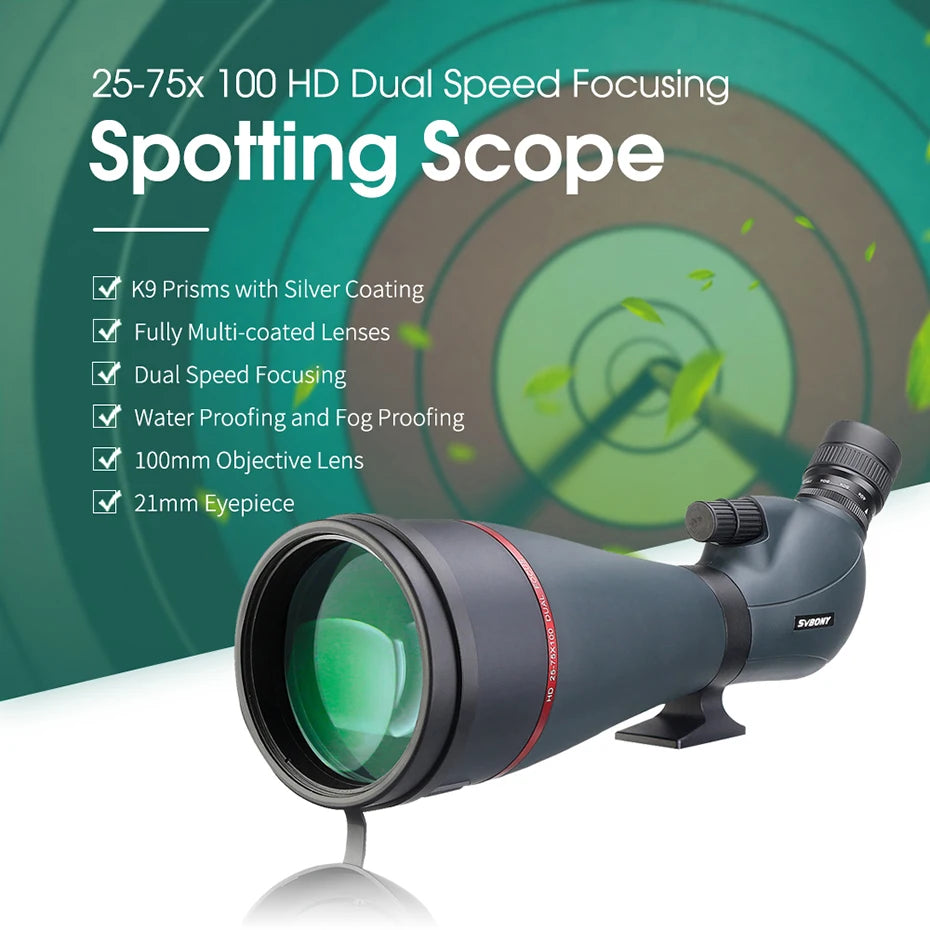 SVBONY Telescope SV406/SV406P ED Spotting Scope 20-60x80/25-75X100/16-48X65 Dual Focus IPX7 Waterproof for BirdWatching Archery