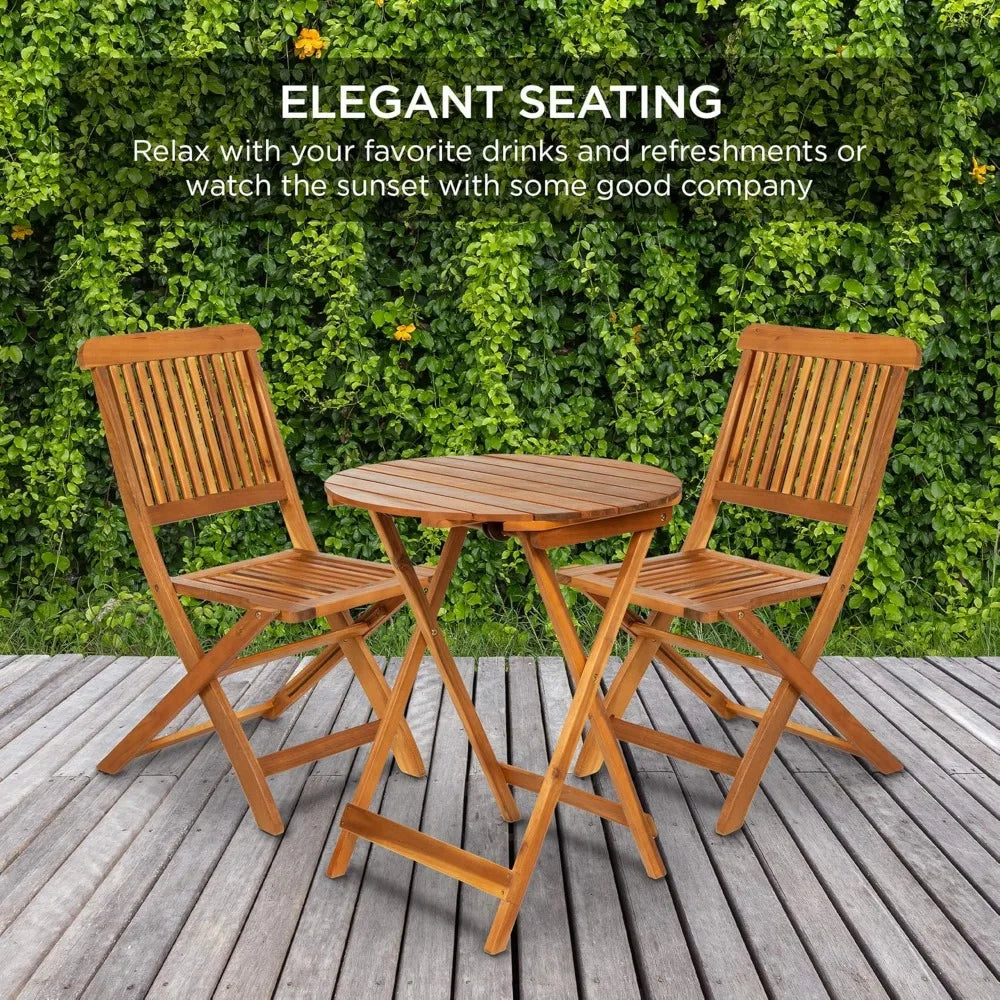 Acacia Wood Bistro Set, Folding Patio Furniture for Backyard, Balcony, Deck  Chairs, Round Coffee Table, Teak