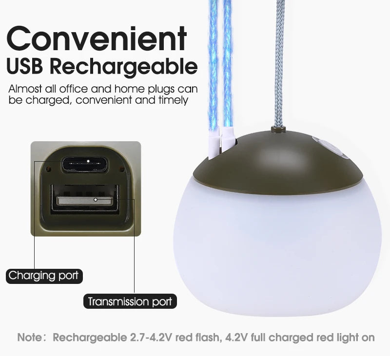 Portable Camping Light USB Rechargeable Hook Camping Lantern Adjustable Outdoor Waterproof Tent Lights Emergency Table Lamp