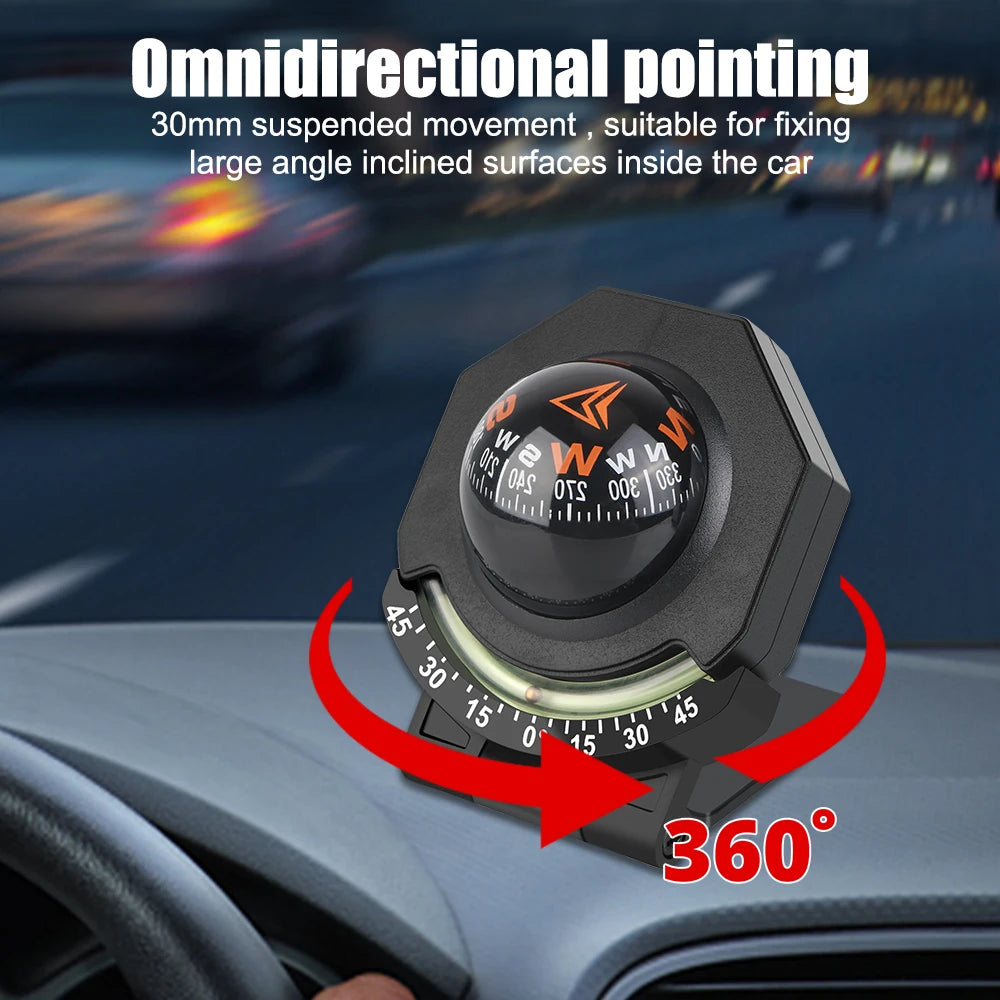 Car Dashboard Compass With Slope Meter 2-In-1 Foldable High Precision Navigation Car Mount Compass Ball Compass for Vehicle Boat