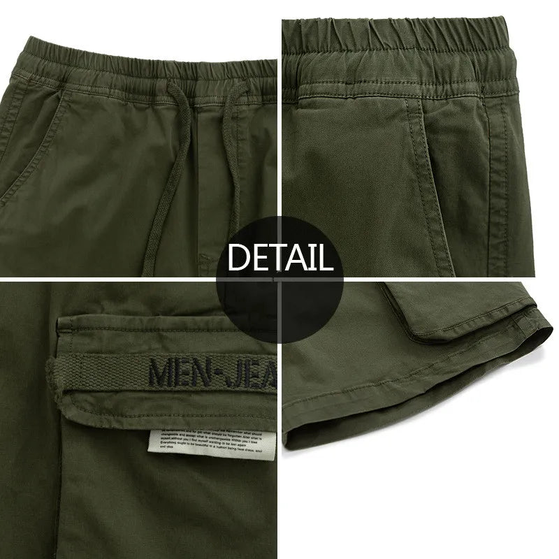 Men's Cropped Casual Pants Cargo Elastic Waist Tie Washed Multi-pocket Shorts Outdoor Hiking Trekking Tooling Clothing Fishing