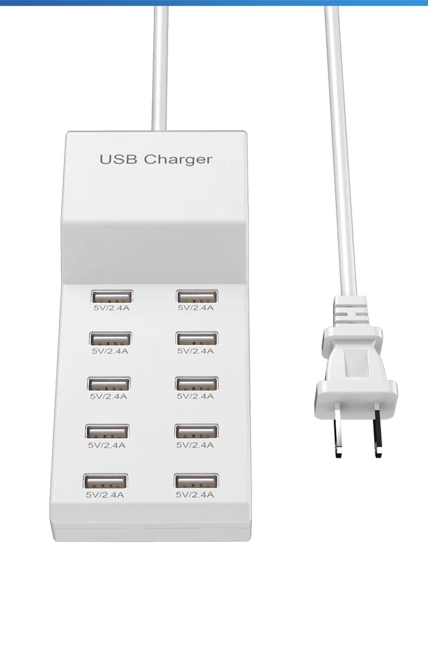 10 Ports 5V USB Hub AC Charger Strip Adapter Portable USB Power Adapter for Home Office Travel Wall Charger EU Plug