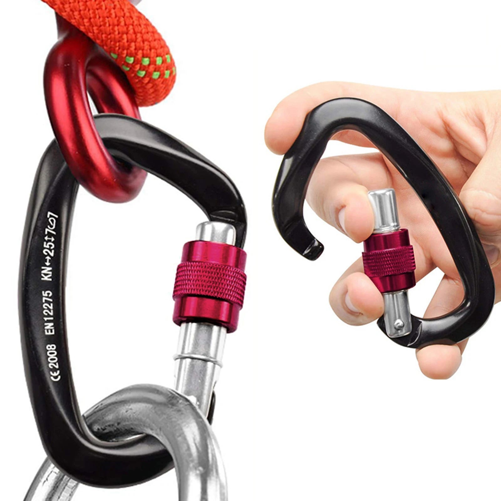 25/20KN Mountaineering Caving Rock Climbing Carabiner D Shaped Safety Master Screw Lock Climbing Chalk Bag Climbing Accessories