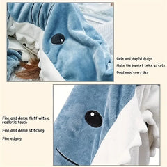 1pc New Shark Blanket For Adult Wearable Winter Warm Blanket Hooded Playsuit Onesie Funny Sleeping Bag For Slumber Party