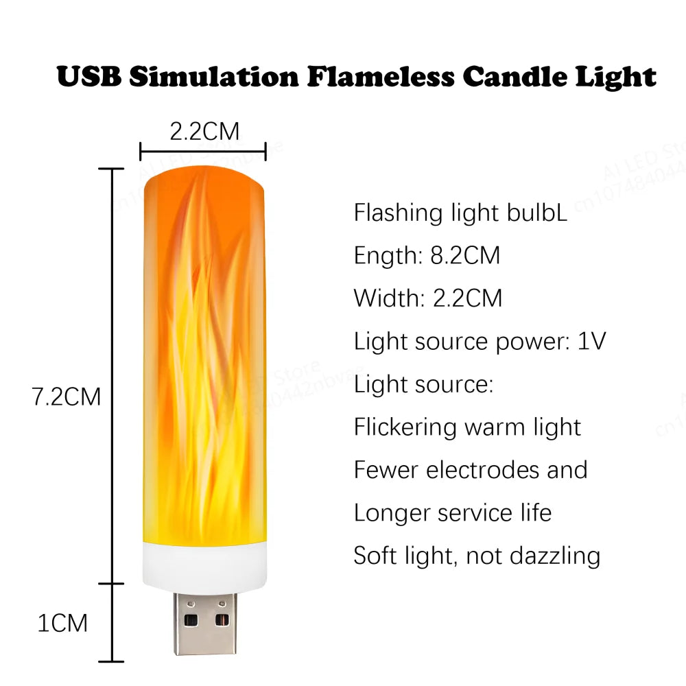 USB LED Atmosphere Light Flame Flashing Candle Lights Book Lamp for Power Bank Camping Lighting Cigarette Lighter Effect Light