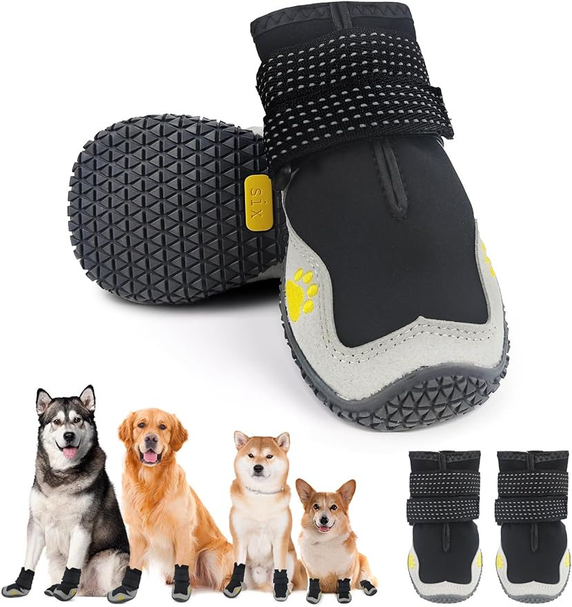 ATUBAN Dog Shoes for Large Size Dogs, Waterproof Medium Large Dog Boots, for Hot Pavement Winter Snow Hiking Breathable Elastic