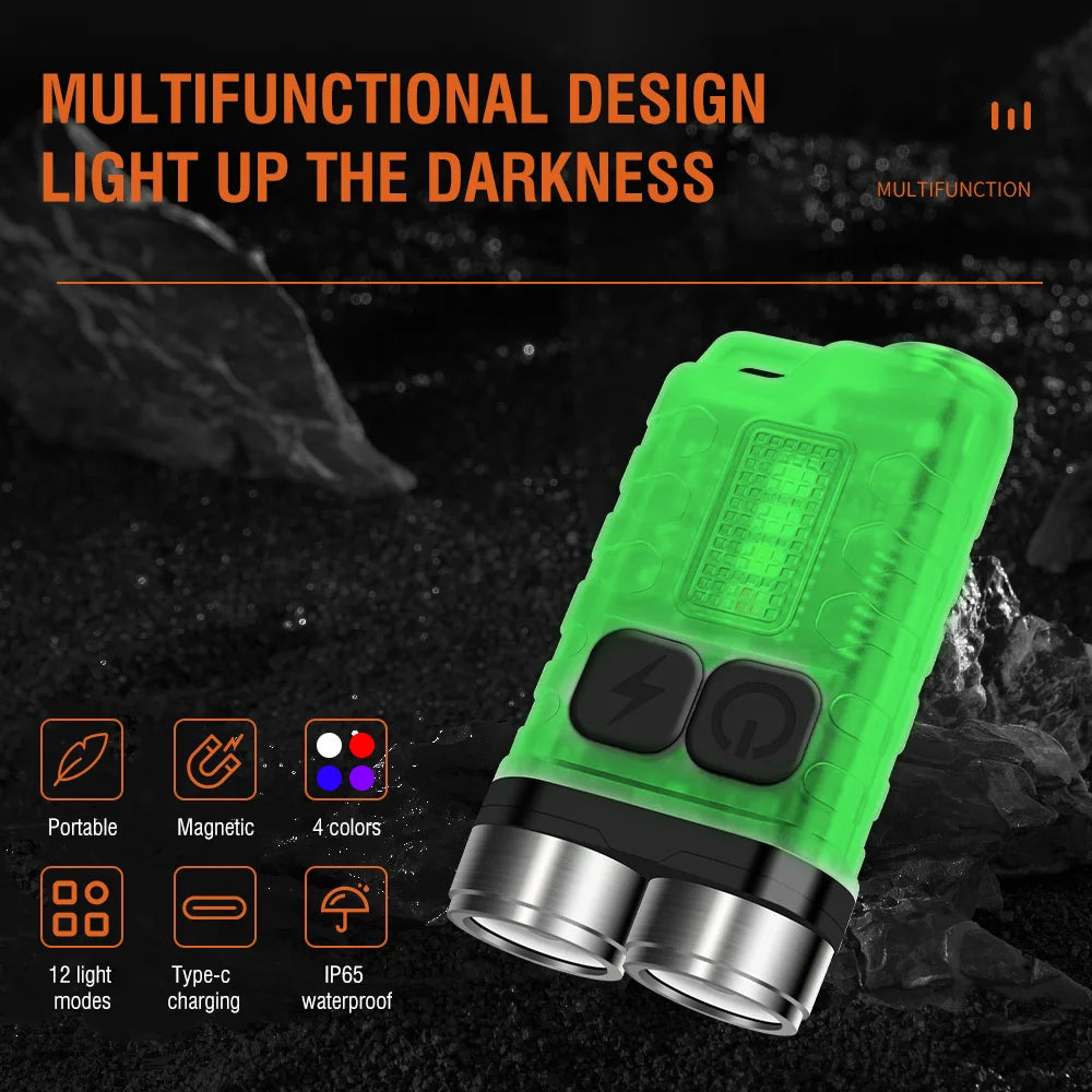 BORUiT V3 Flashlight Keychain Tiki Lantern EDC Powerful Light Type-C Rechargeable Torch With Magnet UV Lamp Camping Fishing