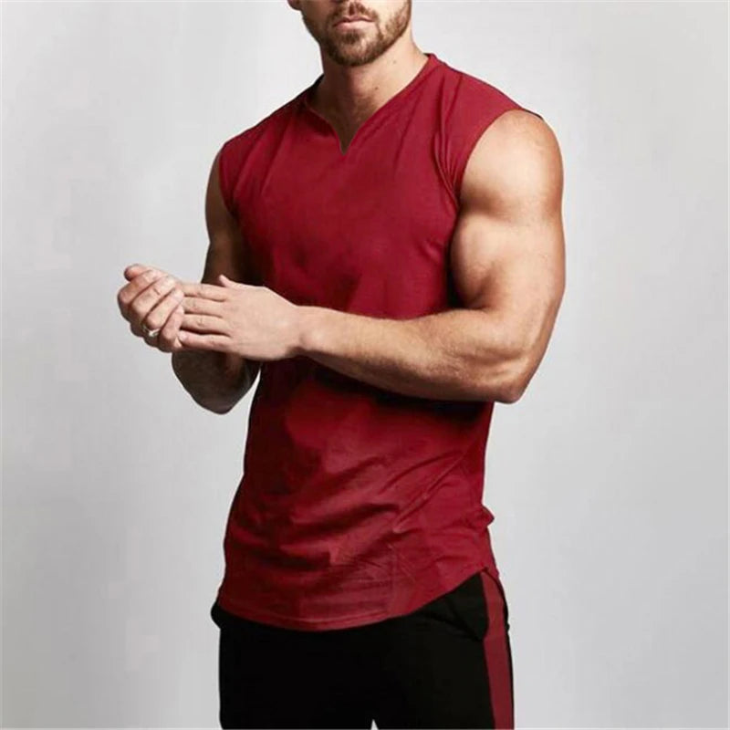 Gym Clothing V Neck Cotton Bodybuilding Tank Top Mens Workout Sleeveless Shirt Fitness Sportswear Running Vests Muscle Singlets