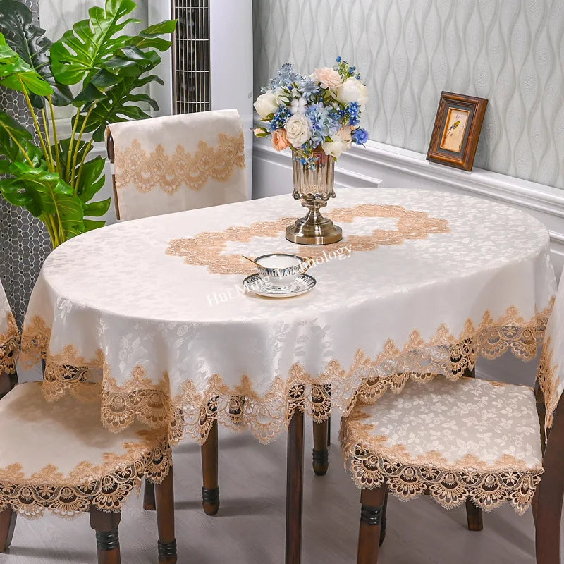 Oval Table Cloth White Embroidered Fold Tea Table Juppe Dining Table Cover Tablecloth Table Home Lace Art Dust Cover Chair Cover