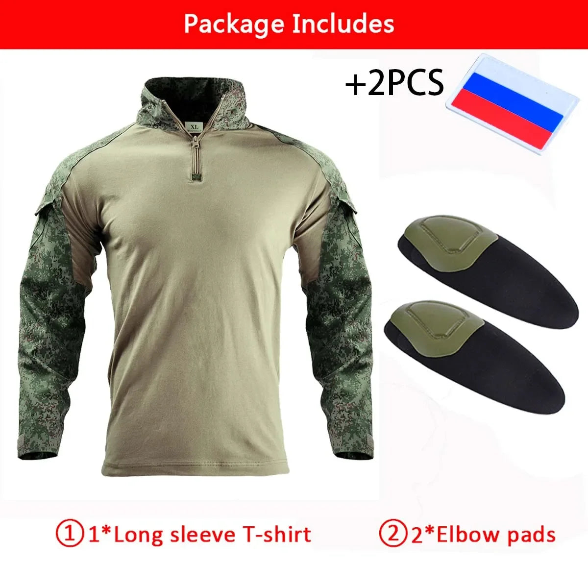 HAN WILD Hiking Combat Shirt with Pads Climbing Long Sleeve Men Camouflage Tactical Clothing Assault Shirts Camping Hunting