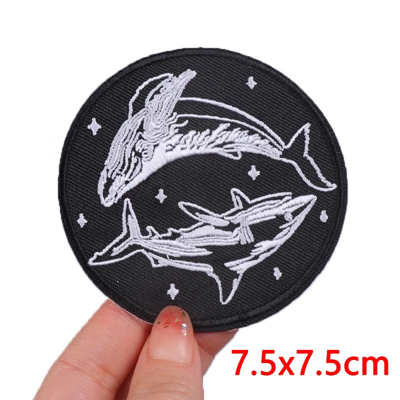 Wave/Dolphin Shark Patch Outdoor Embroidery Patch Iron On Patches For Clothing Thermoadhesive Patches On Clothes Sewing Applique