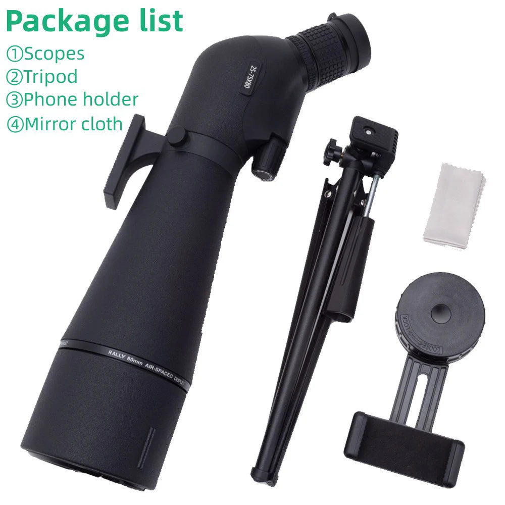 25-75x80 Telescope Spotting Scope Powerful Long Range With Phone Adapter Tripod FMC BAK4 Waterproof for Bird Watching Hunting