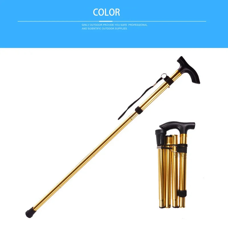 Multifunction Walking Stick Trekking Poles Telescopic Fold Crutches Hiking Stick Crutch Elderly Metal Stick Walking Cane Outdoor