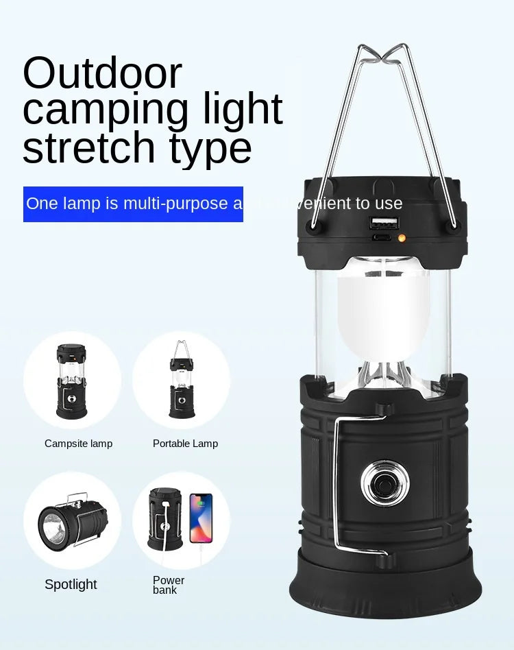 Solar Camping Tent Light Lantern Flashlight Portable Flame Lamp Retractable Lighting Camping Light Emergency Lantern Hiking Lamp