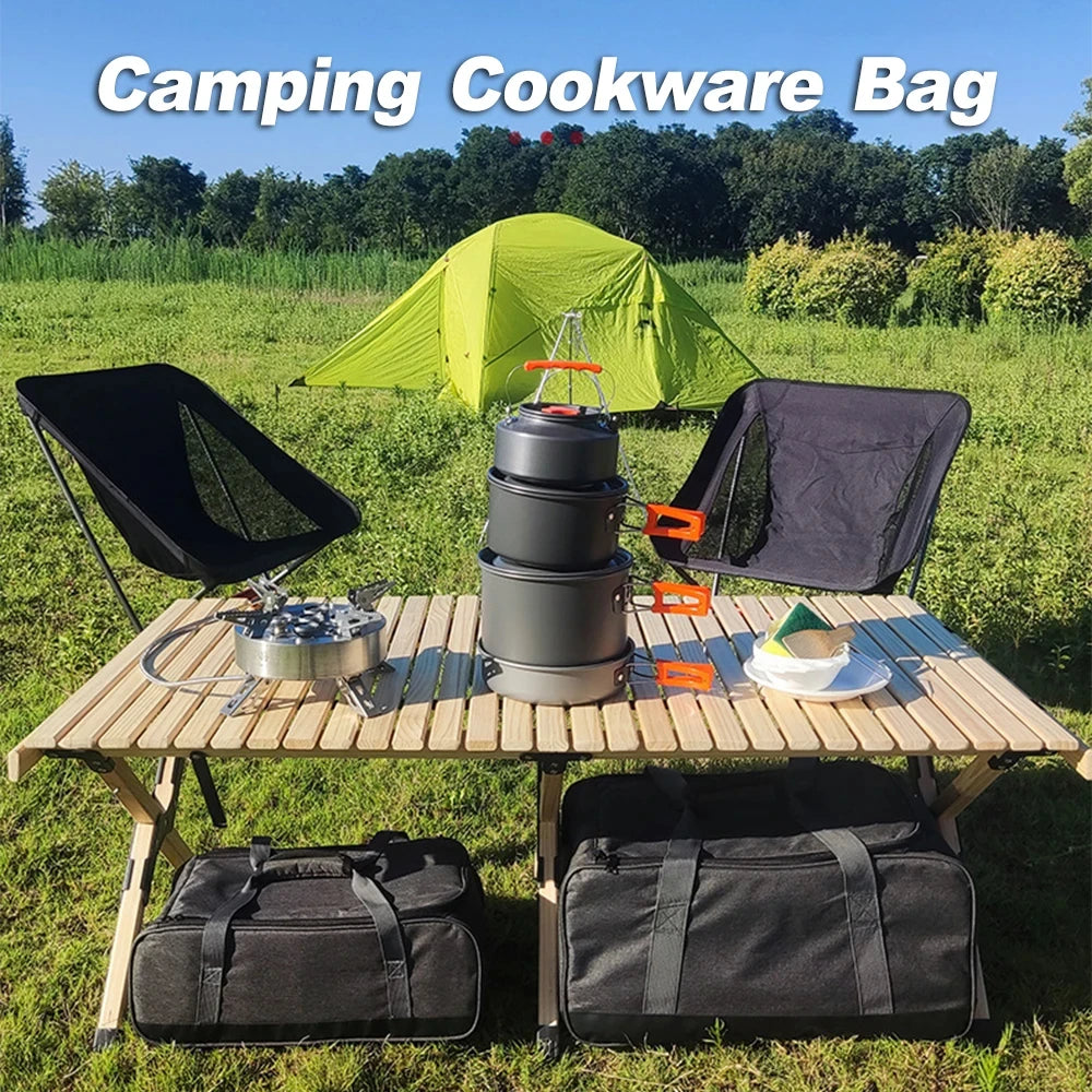 Camping Cookware Bag Portable Large Capacity Outdoor Stove Tableware Storage Bag Picnic BBQ Family Activity Kit