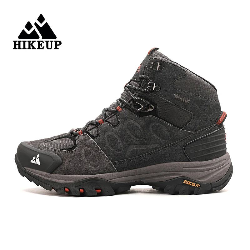 HIKEUP High-Top Men Hiking Boot Winter Outdoor Shoes Lace-Up Non-slip Outdoor Sports Casual Trekking Boots Man Waterproof Suede