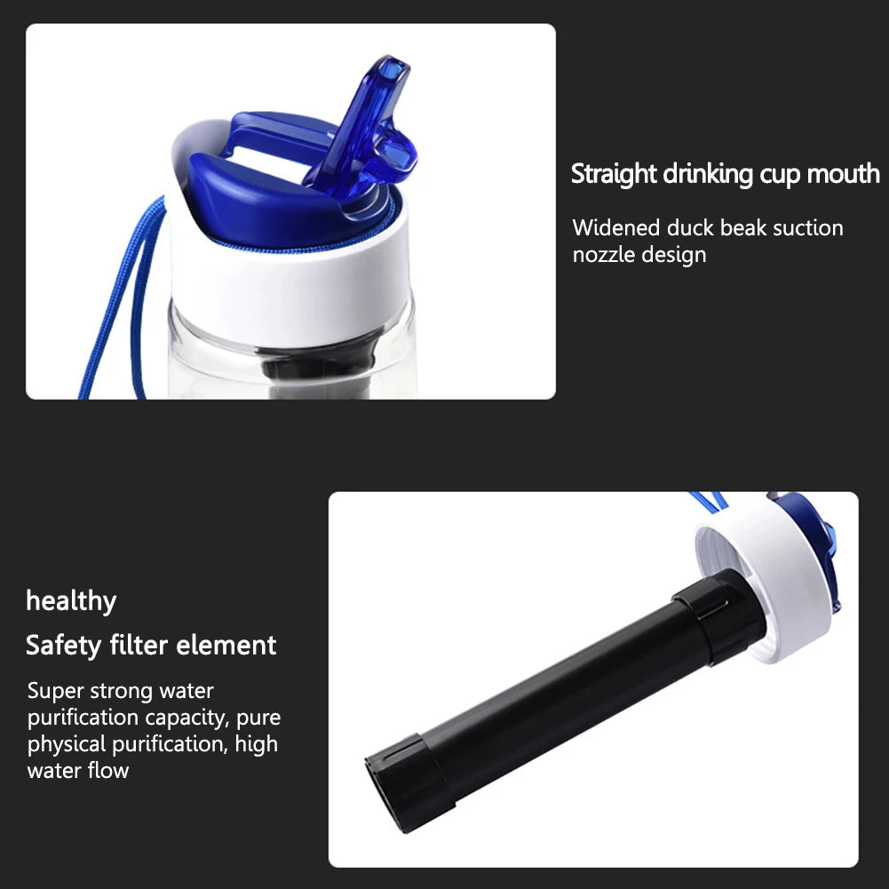 750ml Outdoor Water Filter Drinking System Bottle Survival Camping Water Filtration Bottle Purifier for Camping Hiking Traveling