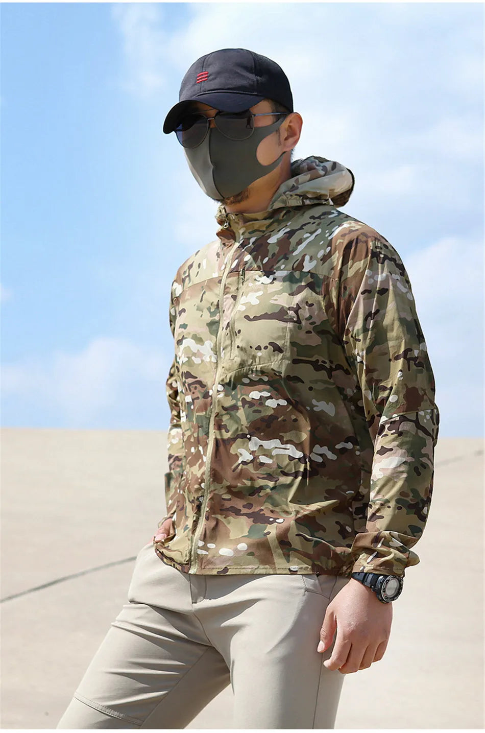 Outdoor Tactical Sunscreen Clothing Hiking Mountaineering Sports Skin Jacket Sunscreen Breathable Wateroof Hooded Fishing Coat