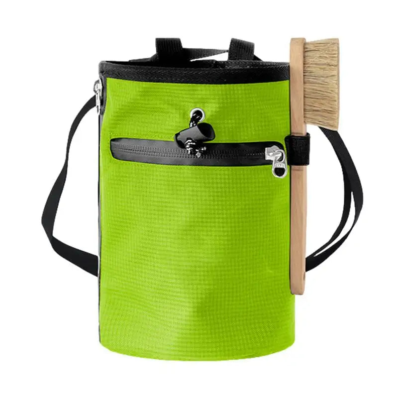 Waterproof Chalk Bag Bucket with 2 Large Zippered Storage Pockets Rock Climbing Chalk Bag with Chalk Brush Premium Gym Chalk Bag