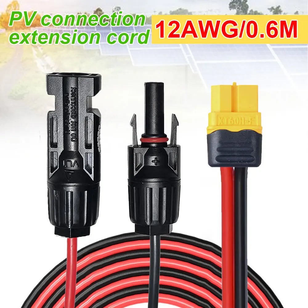 12AWG Connector Wire XT60 Female Adapter to Solar Panel Connection Charging Cable For Portable Power Station Solar Generator