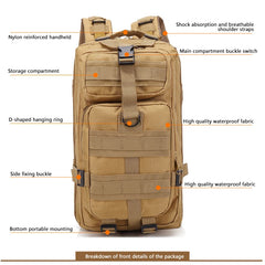 Outdoor Nylon Military Backpack for Men, Tactical Hiking Bag, Waterproof Camping Equipment, 3P Pack for Travel, Hunting, Fishing