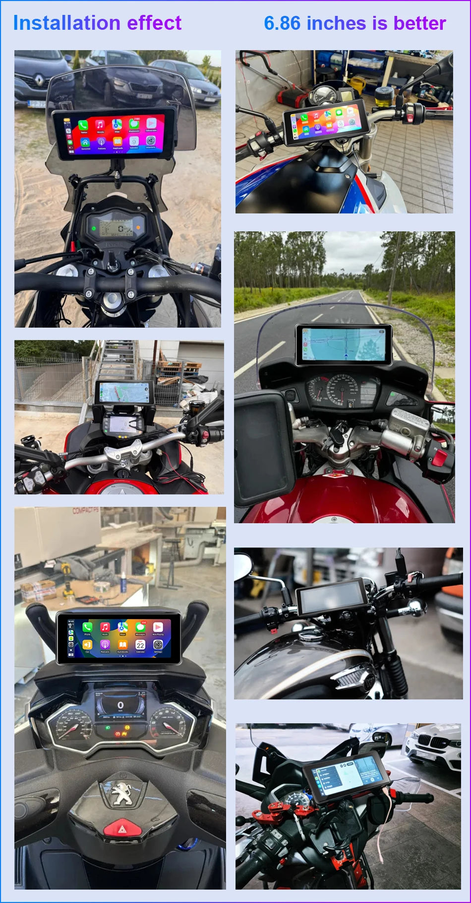 7 Inch Motorcycle Portable Navigation GPS Wireless Apple Carplay Android Auto IPX7 Waterproof Motorcycle BT Touch Screen Display