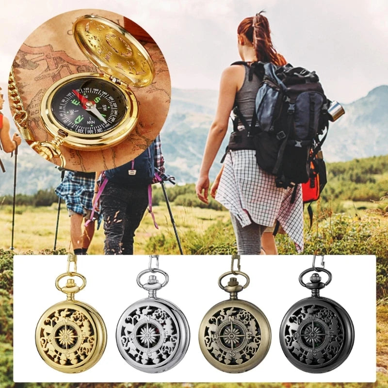 Vintage Bronze Flip Compass Pocket Watch Design Outdoor Hiking Navigation Kid Gift Retro Metal Portable Compass Survival Tools