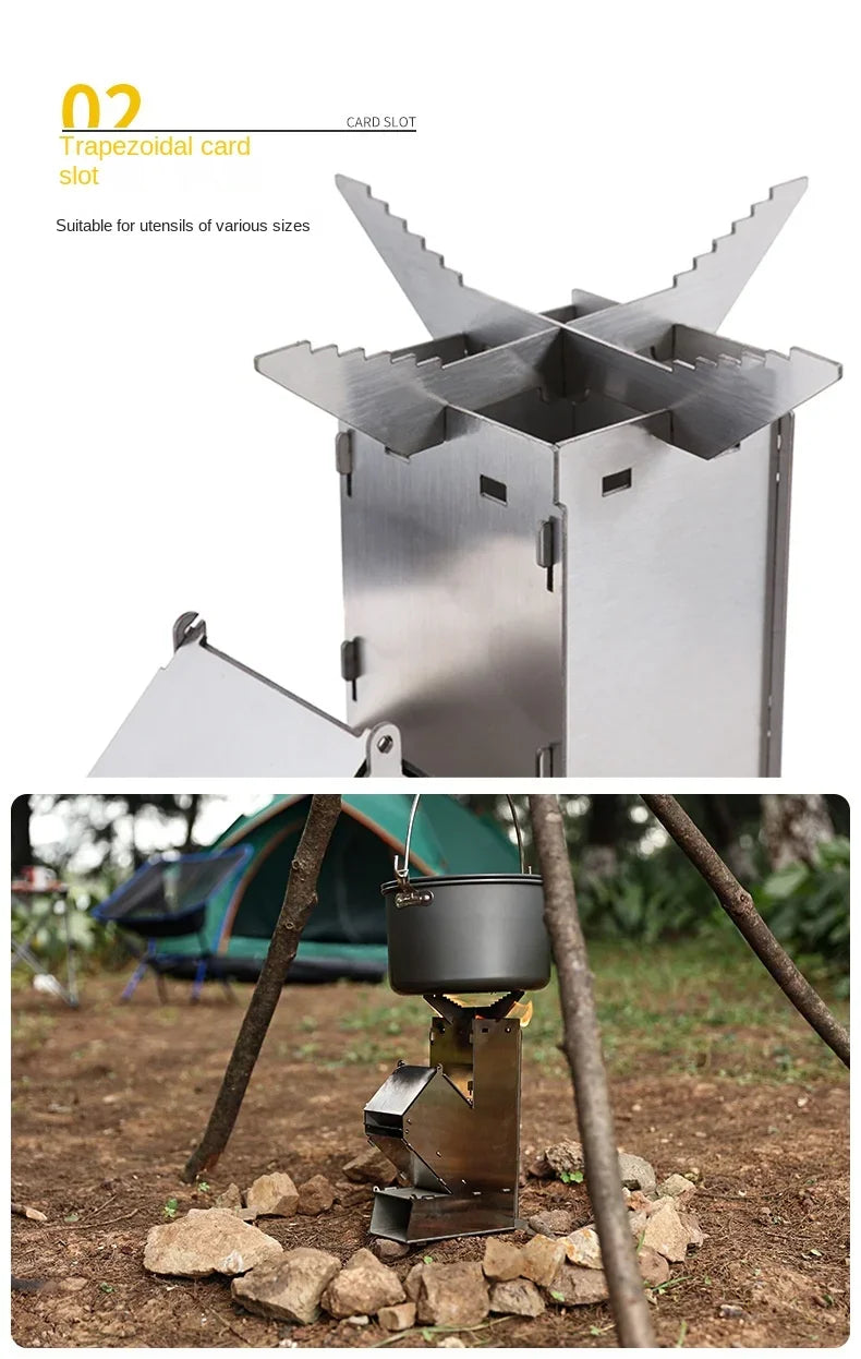 Outdoor Foldable Camping Wood Stove Lightweight Stainless Steel Rocket Wood Burning Stove Suitable for Outdoor Camping Barbecue