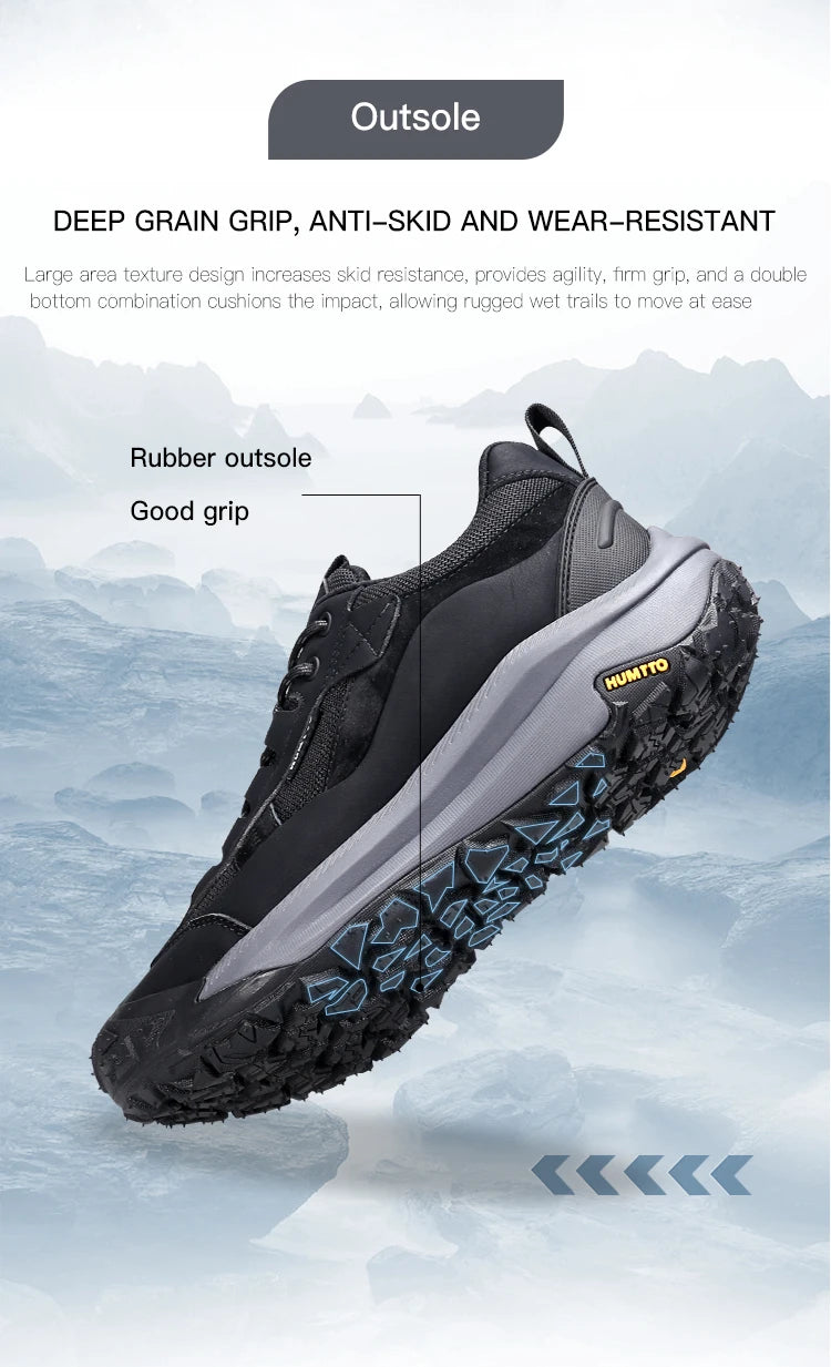 HUMTTO Shoes for Men 2023 Luxury Designer Leather Hiking Boots Outdoor Climbing Trekking Sneakers Mens Sports Walking Man Shoe