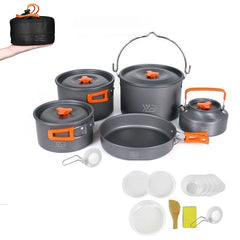 Aluminum Camping Cookware Portable Outdoor Tableware Cooking Set For Multiple People Pots Bowls Kettles Hiking Trips Bbq Picnics