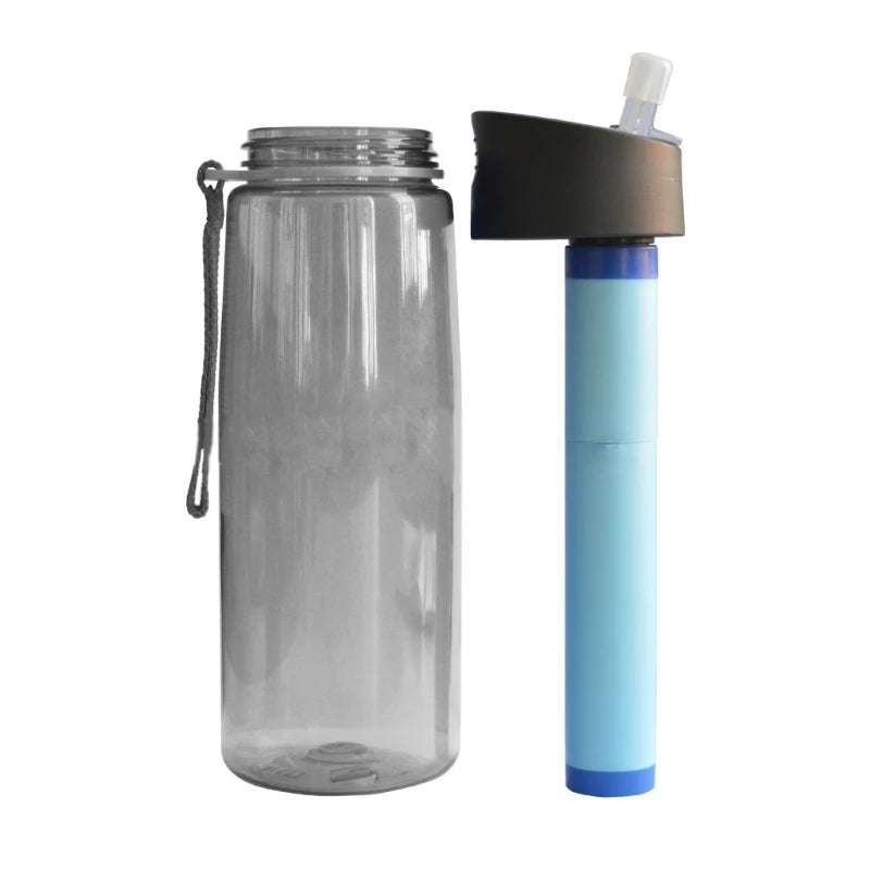 650ml Camping Survival Emergency Water Filter Filtration Bottle, Sports Water Purifier Bottle Water Kettles with Filter