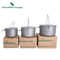 Boundless Voyage Outdoor Camping Titanium Cooking Pots Hanging Pot with Handle Picnic Hiking Kettle Cookware 1.3L 1.95L 2.9L