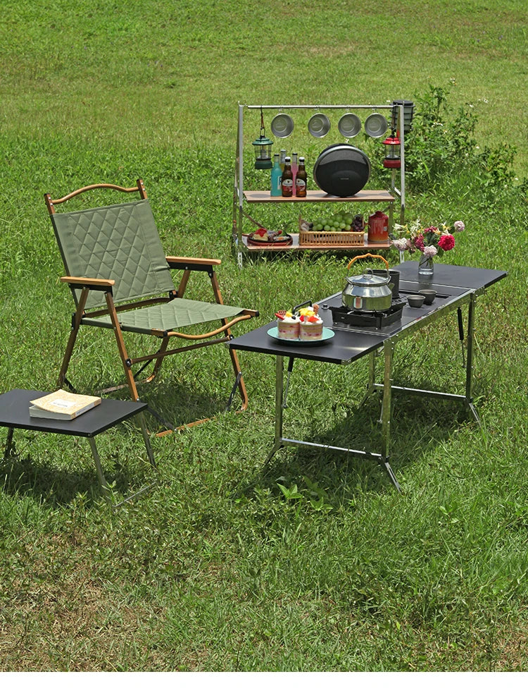 Wild Journey IGT 304 Stainless Steel Folding Table Portable Outdoor Vacation Party Camping Picnic BBQ Tools Tea Cooker Set