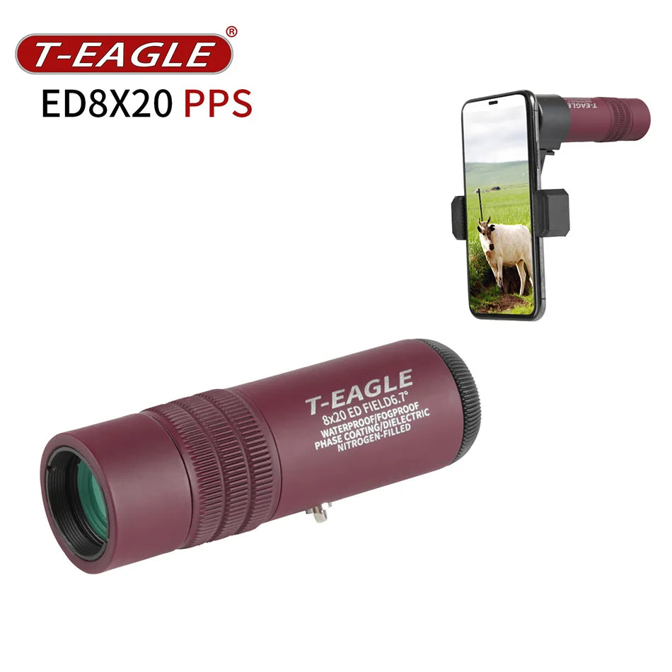 T-Eagle ED 8X20 Monocular Telescope Waterproof Mini Portable Spotting Scope High Definition Adjustable Focal For Bird Watching