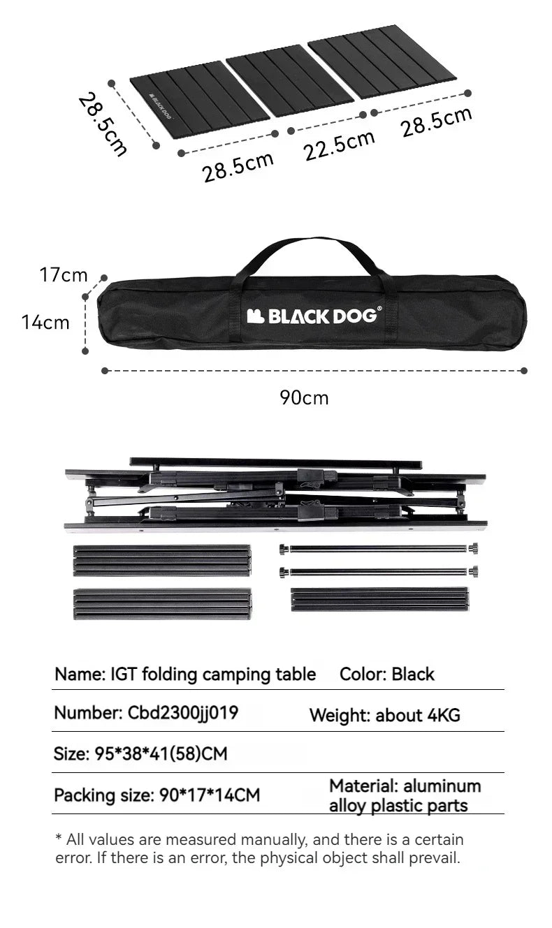 Blackdog Folding IGT Roll Table for Outdoor Camping Beach Removable Desktop Adjustable Height Aluminum Bearing 40kg Ultralight