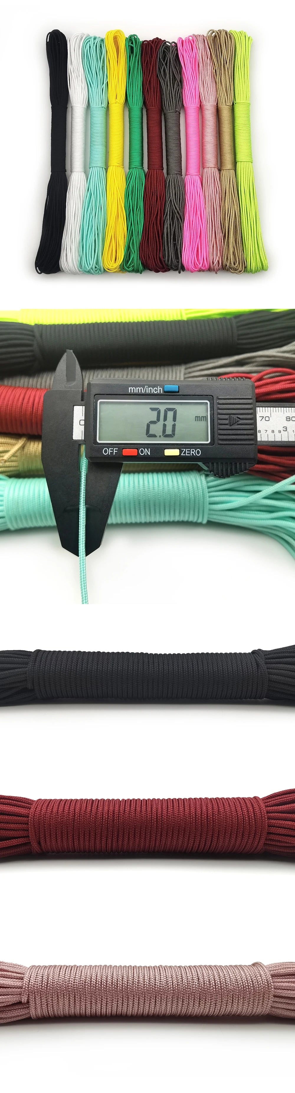 Diameter 2mm 100meters DeepRed Rope Parachute Cord Lanyard Rope Climbing Camping Survival Equipment Paracord Bracelet