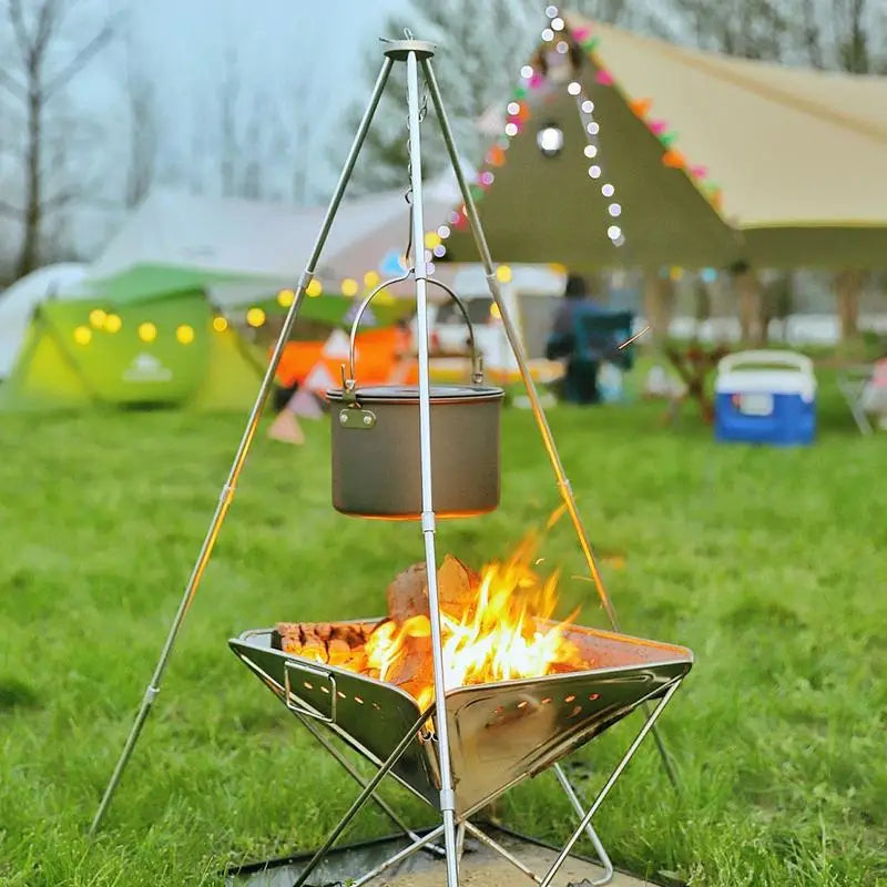 Outdoor Large Bonfire Tripod Portable Camping Campfire Cooking Pot Hanging Triangle Stand Rack Adjustable Hang Chain