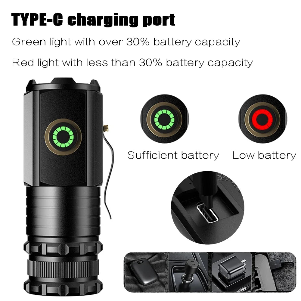 3 F350 LED Mini  Flashlight Powerful Type-C Rechargeable 18350 Battery Torch SST20 2000LM Lamp with Tail Magnet Tactical Lantern