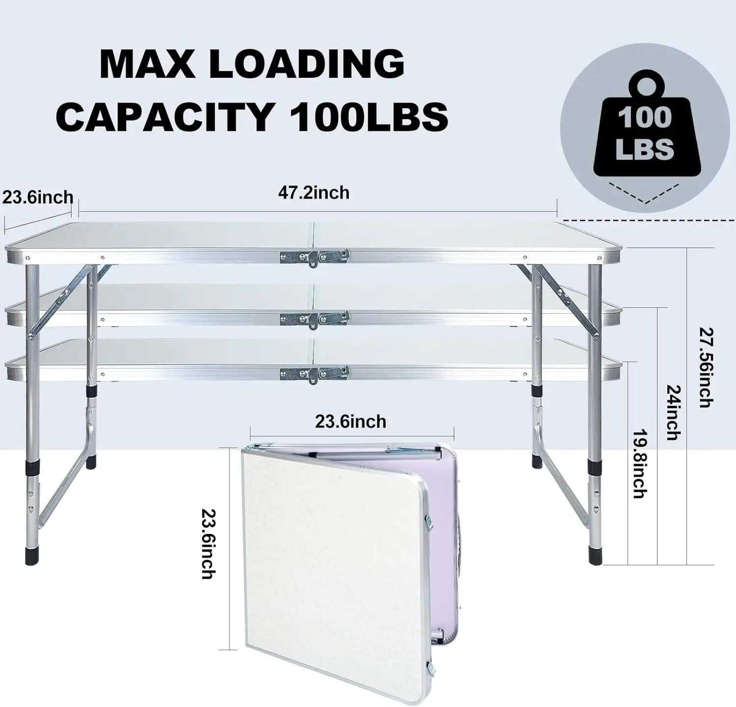 4 Foot Folding Table with 4 Chair Set, Portable Plastic Dining Table Adjustable Height, Heavy Duty Fold-in-Half Camping Table