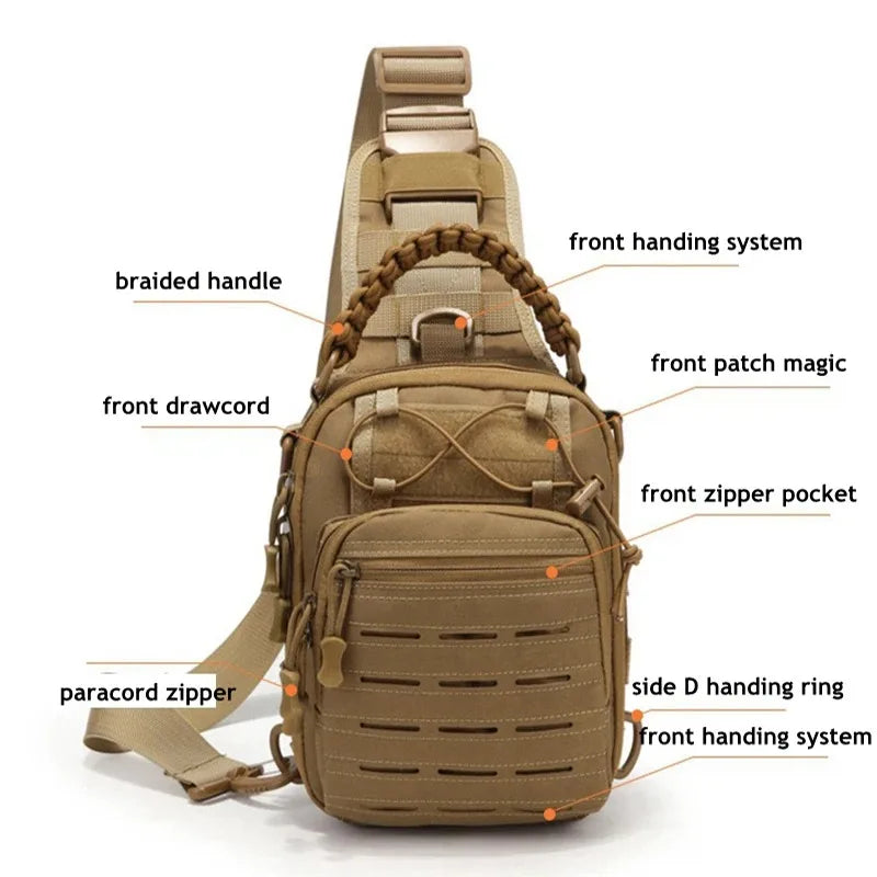 Men's Outdoor Chest Bag Military Tactical Shoulder Bag Sling Backpack 900D Oxford Mountaineering Camping Fishing Hiking Molle Mi