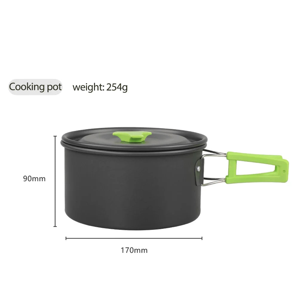 1 Set Outdoor Camping Cookware DS310 Picnic Cooking Set With Cooking Pot Frying Pan Kettle Plastic Bowl Spoon Dropship