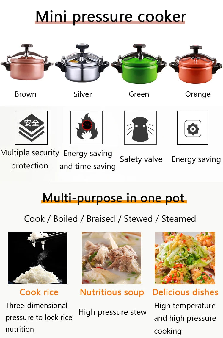 2/3L Kitchen Pressure Cooker Aluminum Soup Pot Portable Cooking Pot Outdoor Camping Cookware For Induction cooker Gas Stove